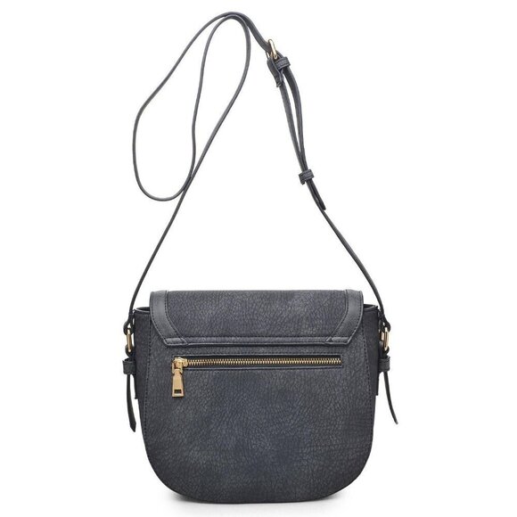 Crossbody Shoulder Strap Dark Grey Vegan Faux Leather Messenger Bag - Picture 9 of 11